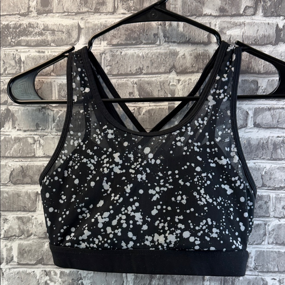 Fabletics Black & White Splatter Sports Bra